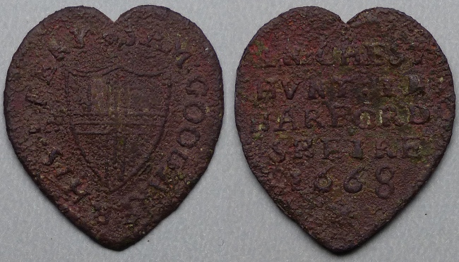 Cheshunt, Sam Goodaker 1668 heart-shaped halfpenny token Cheshunt, Sam Goodaker 1668 heart-shaped halfpenny token